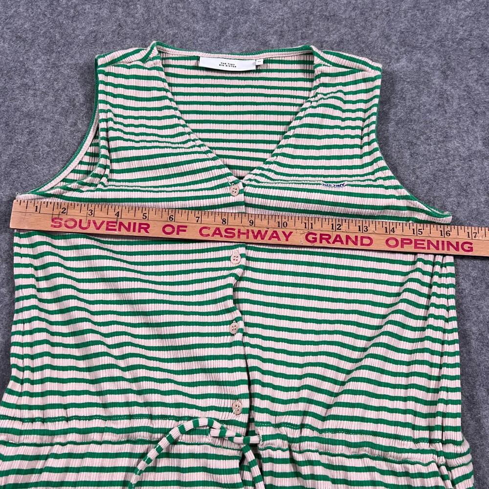 THE TINY BIG SISTER Green Beige Striped Ribbed Knit Shirt Dress Women's 34 US 2 - Picture 4 of 8